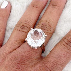Cocktail Statement Ring Silver Bling CZ~6.5